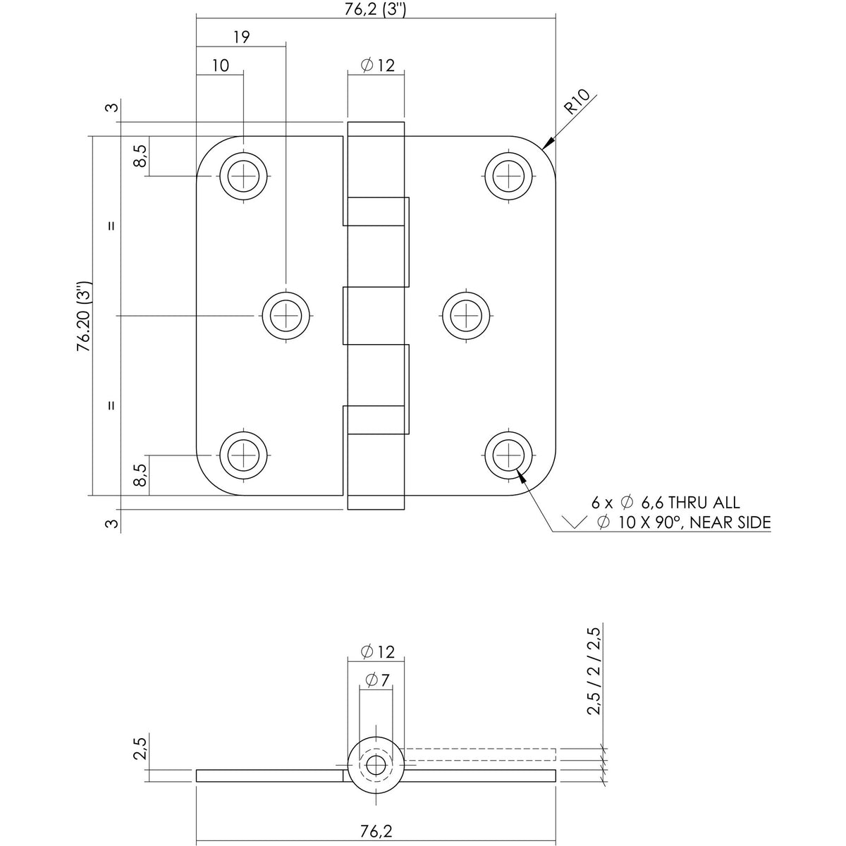 Kogellagerscharnier zwart (76x76)