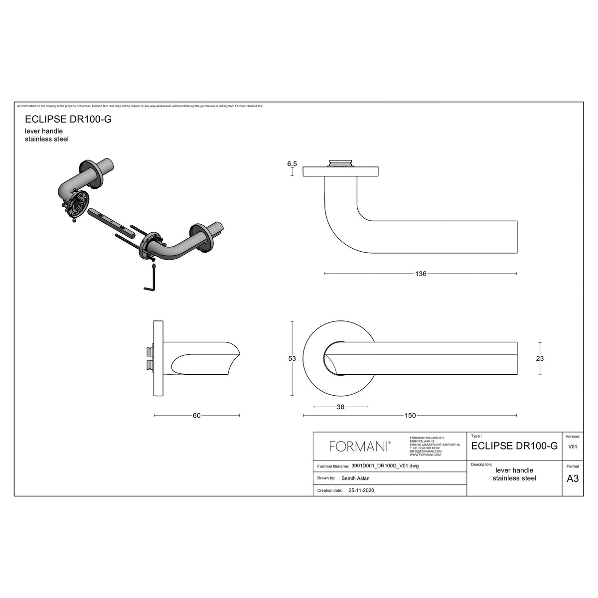 Deurkruk Eclipse DR100-G mat RVS