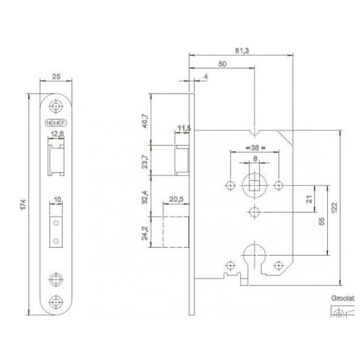 Veiligheidsslot 4119/27 PC55 SKG2 ronde RVS voorplaat