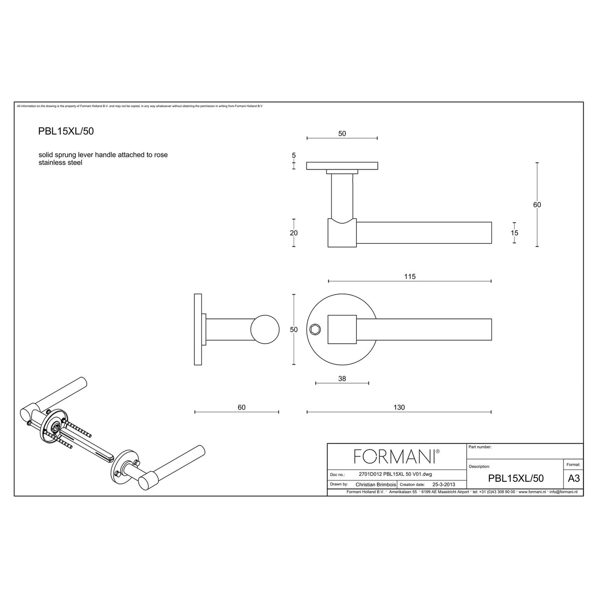Deurkruk PBL15XL/50 mat zwart