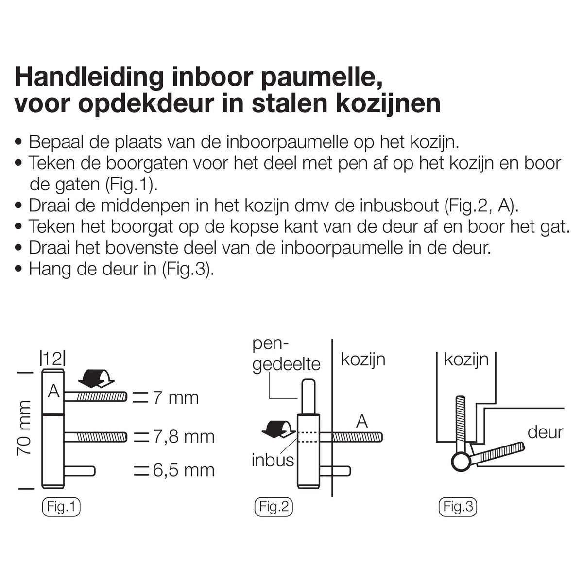 Paumelle voor stalen kozijnen 70x12 mm nikkel (Svedex / Berkvens)