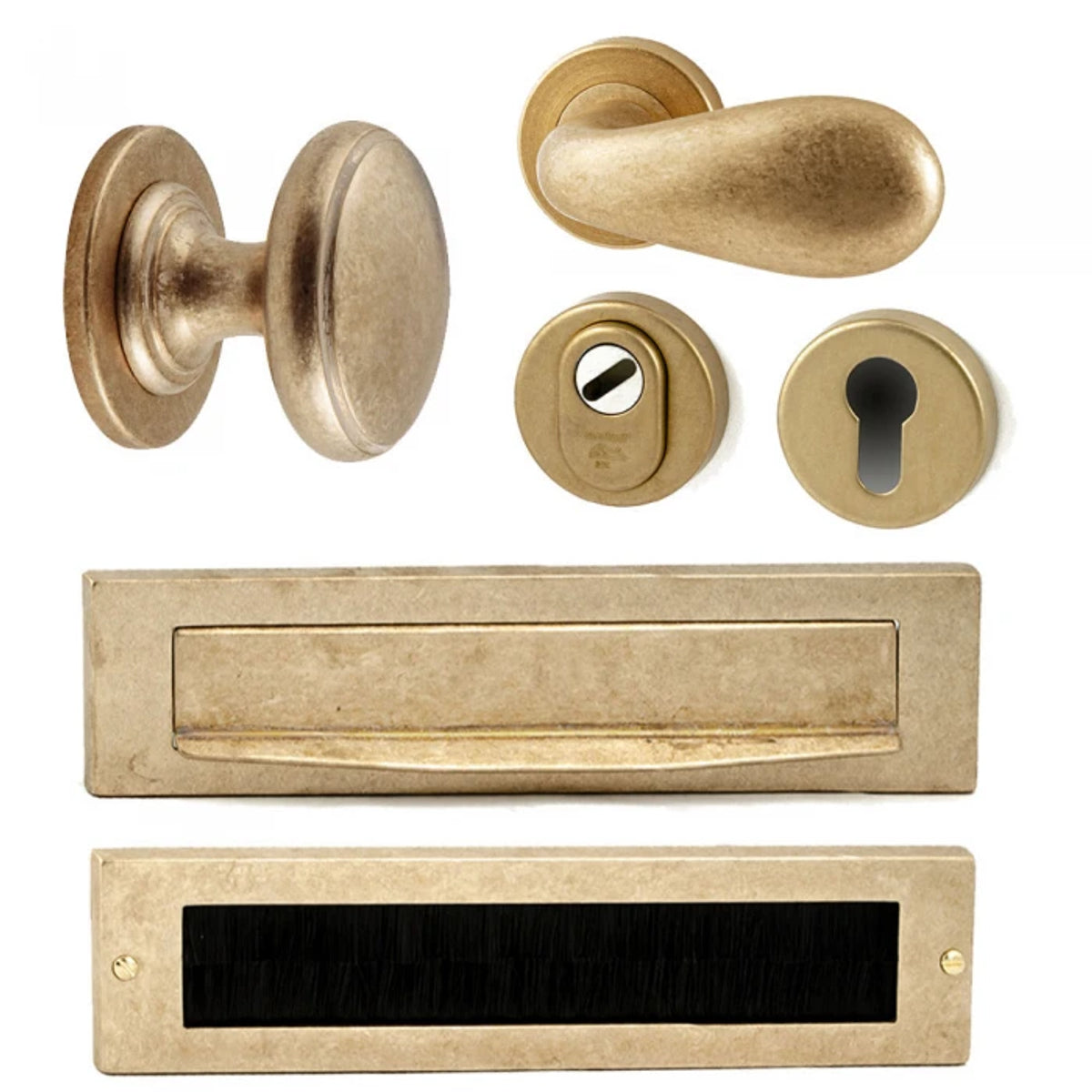 Voordeurset Olympia compleet (getrommeld messing)