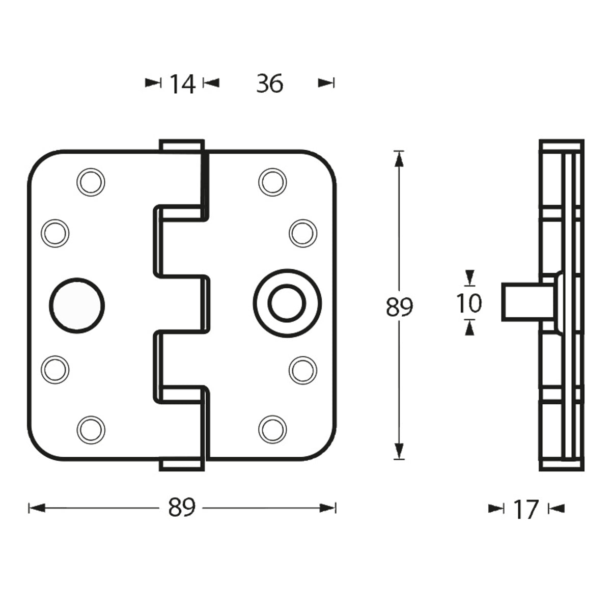 SKG3 Kogellagerscharnier 89x89 rvs