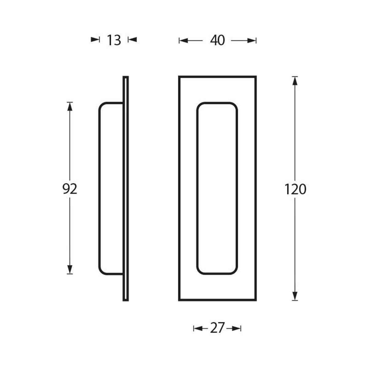 Schuifdeurkom rechthoek 120x40mm blind rvs