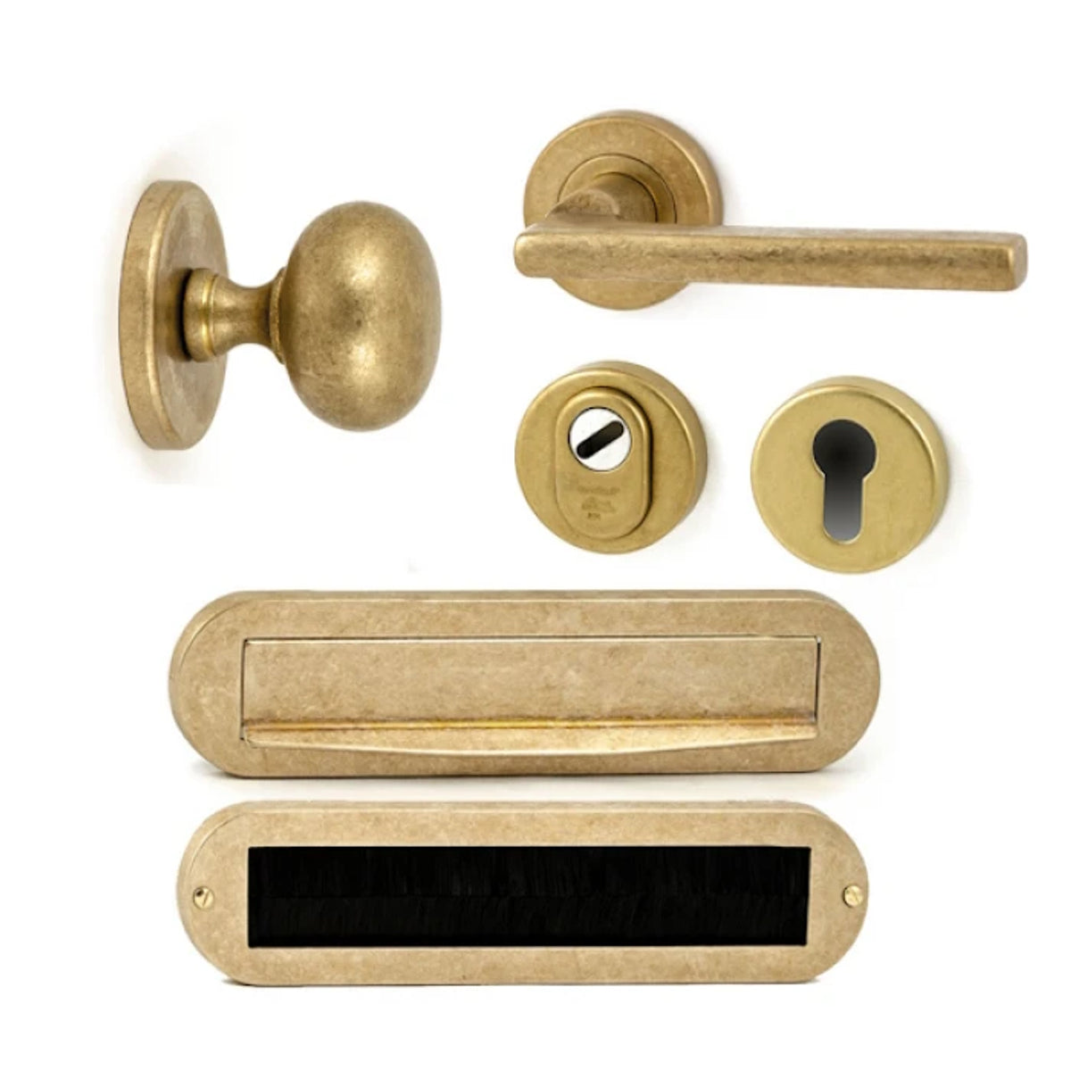 Voordeurset Sara compleet (getrommeld messing)